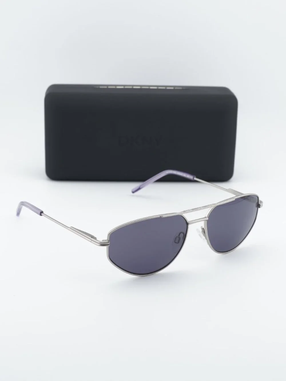 DKNY DK117S 040 Square Sunglasses - Satin Silver/Grey